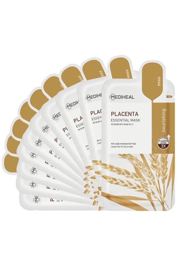 Best Korean Sheet Mask - Placenta Essential Face Mask 10 Sheets For Anti-aging, Korean rejuvenazing mask, ultra-nourishing, glowy skin treatment