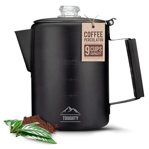 Toughty Yosemite Percolator Coffee Pot Classic Stovetop Coffee Maker for Camping Hiking Home Durable Stainless Steel Pot Compatible with All Stovetops OldFashioned 9Cup Percolator Black