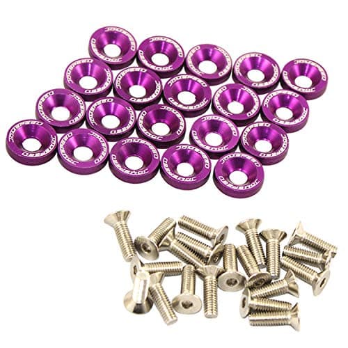JDMSPEED 20 Pcs Purple CNC Billet Aluminum Fender Washer Engine Bay Dress Up Kit