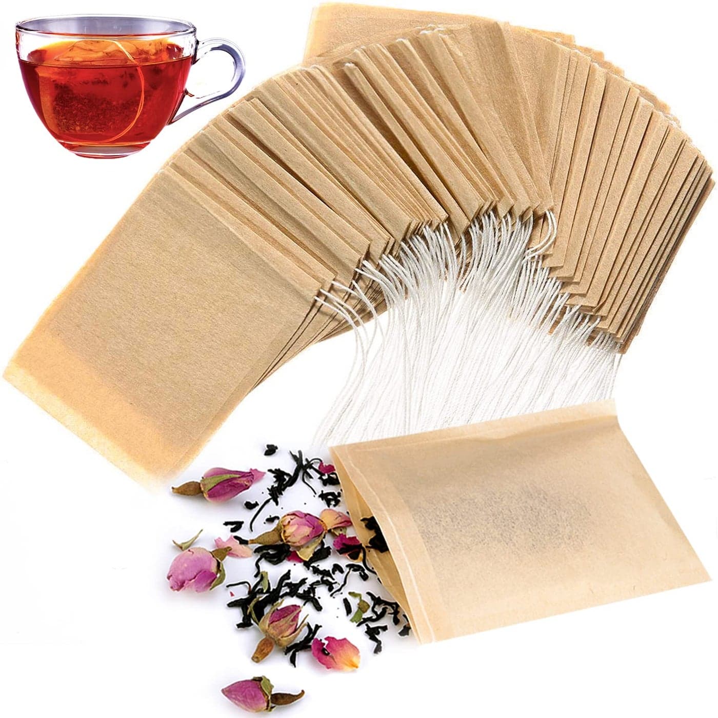Angooni 300PCS Disposable Tea Filter Bags with Drawstring 100 Natural Safe Loose Leaf Tea Empty Tea Bags 1Cup Capacity