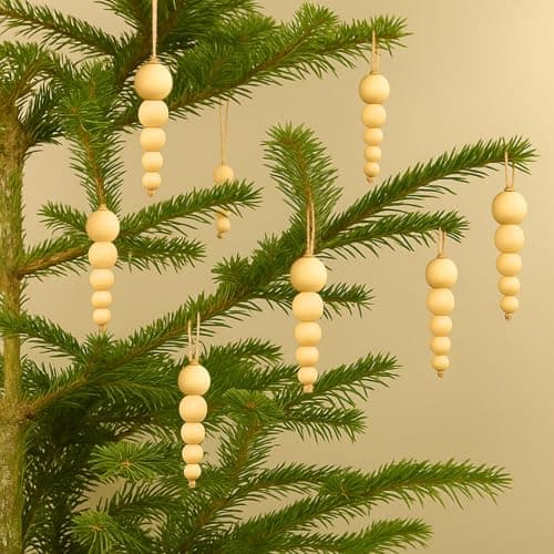 ecofynd Pack of 10 Wood Bead Christmas Ornament for Decoration Natural Modern Minimalist Xmas Hanging Home Decor Bohemian Holiday Decorations (003-110)