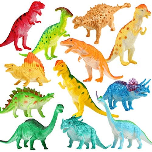 Yeonha Toys Dinosaur Figure 7 Inch Jumbo Dinosaur Toy Playset12 Pack Safe Material Assorted Realistic Dino Vinyl Plastic Dino Set Party Favors Toys for Kids Boys Toddler Educational