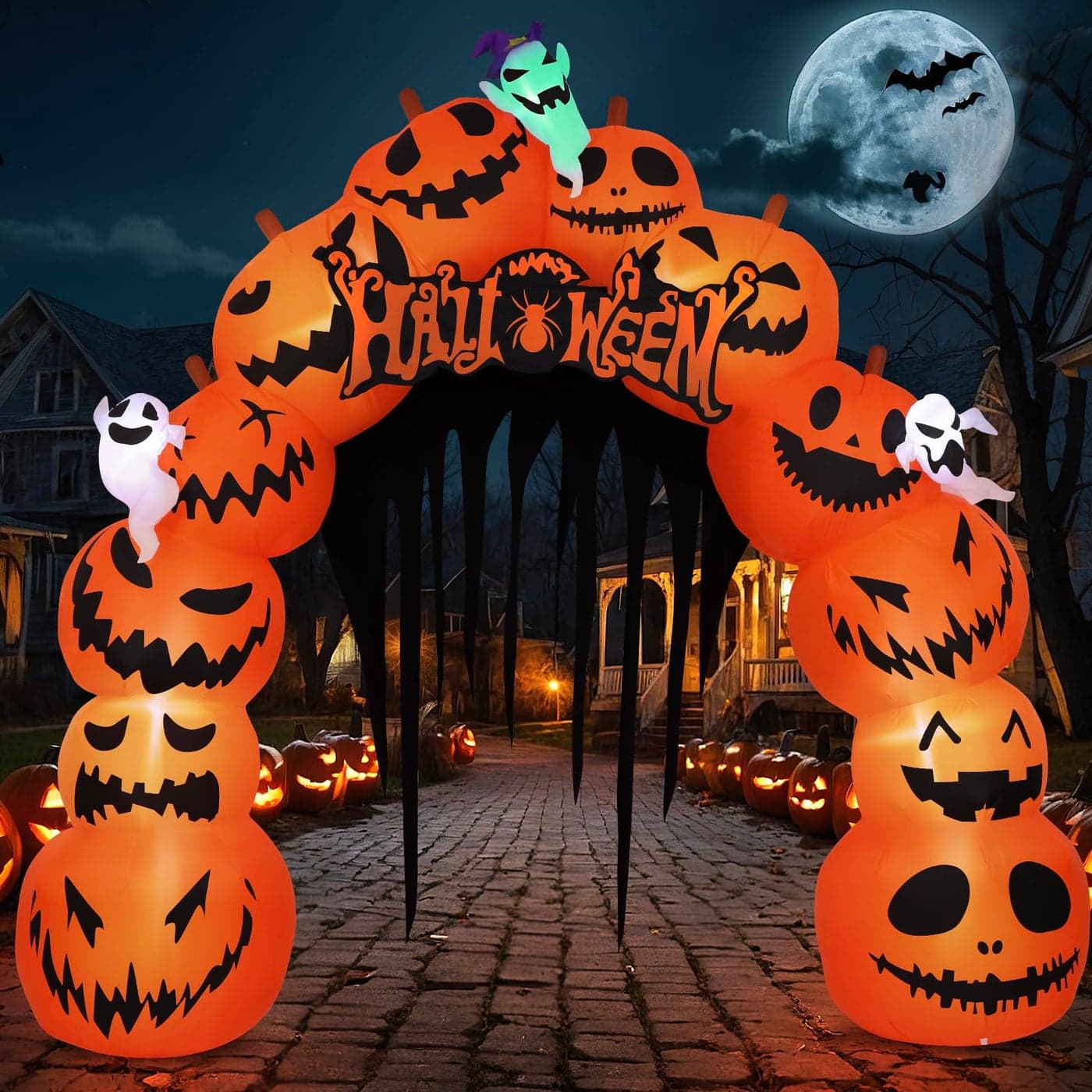 MGparty 10FT Halloween Inflatables Pumpkin Archway with LED Builtin Halloween Yard Decoration Blow Up Inflatable for Outdoor Indoor Garden Lawn 10Ft Pumpkin Archway
