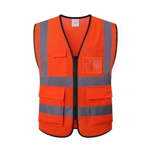 Asiphitu Reflective Safety Vest for Men Women High Visibility Construction Work Vest with Pockets and zipper front Hi Vis Security Vest with Reflective Strips Meets ANSI/ISEA Standard (AP1-Orange-3XL)