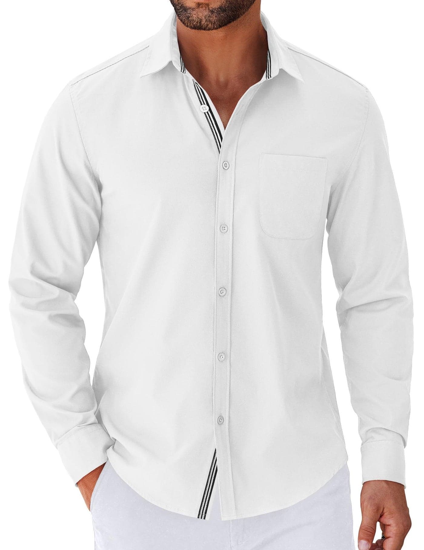 COOFANDY Mens Long Sleeve Shirts for Men Button Down Shirts Untucked Dress Shirt White