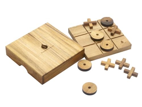 Wooden Tic Tac Toe (XOXO) Game – Handmade 2-Player Strategy Board Game – Travel Size, Rustic Tabletop Decor – Sustainable Wood Gift for Adults, Kids, Couples, Family