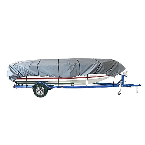 WFLNHB 210D Water Proof Heavy Duty Trailerable Boat Cover Replacement for Jon Boat-Grey 12ft Length, Beam Width to 56inches
