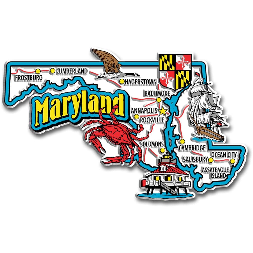 Maryland Jumbo State Magnet by Classic Magnets 48 x 3 Collectible Souvenirs Made in The USA