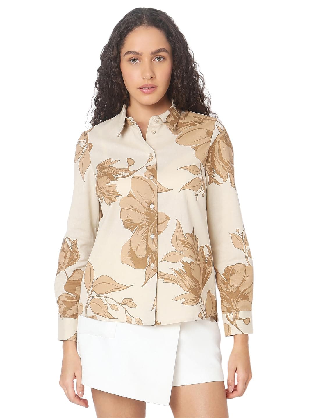 VERO MODA Women Regular Fit Beige Shirt