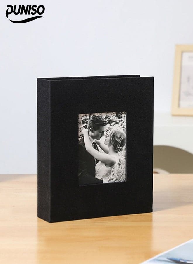 Photo Albums,200 Pockets Linen Cover Photo Album for 6 Inches,Album with Window,Slip In Albums 6x4 inch Photo Slot,Used for Storing Photos or Postcards,Black