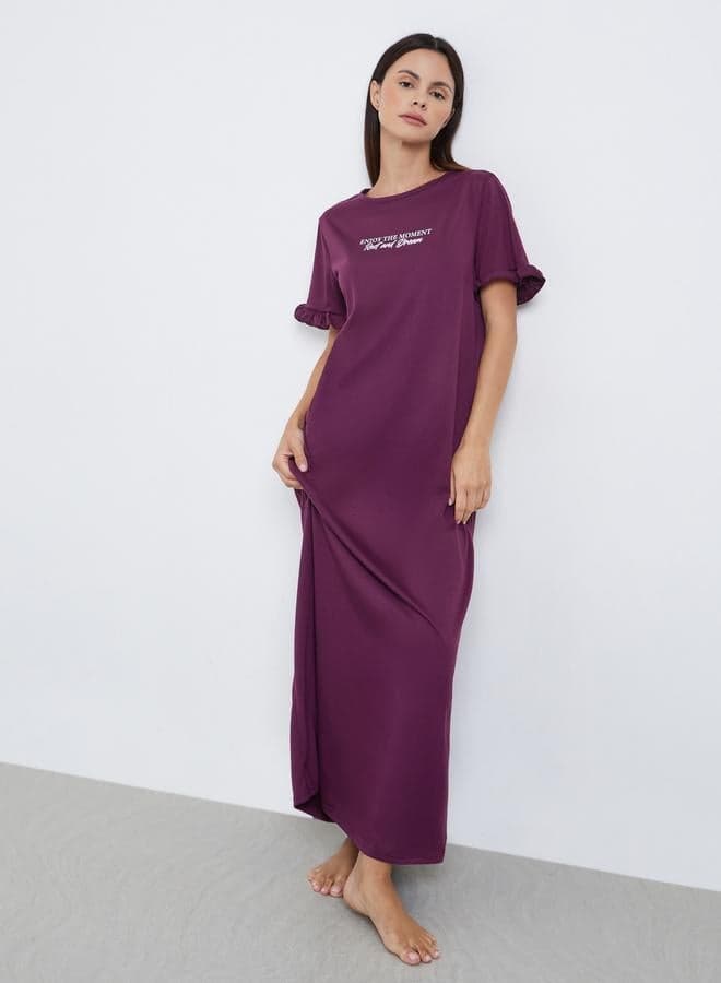 Enjoy The Moment Slogan Print Ruffle Sleeve Sleep T-Shirt Dress