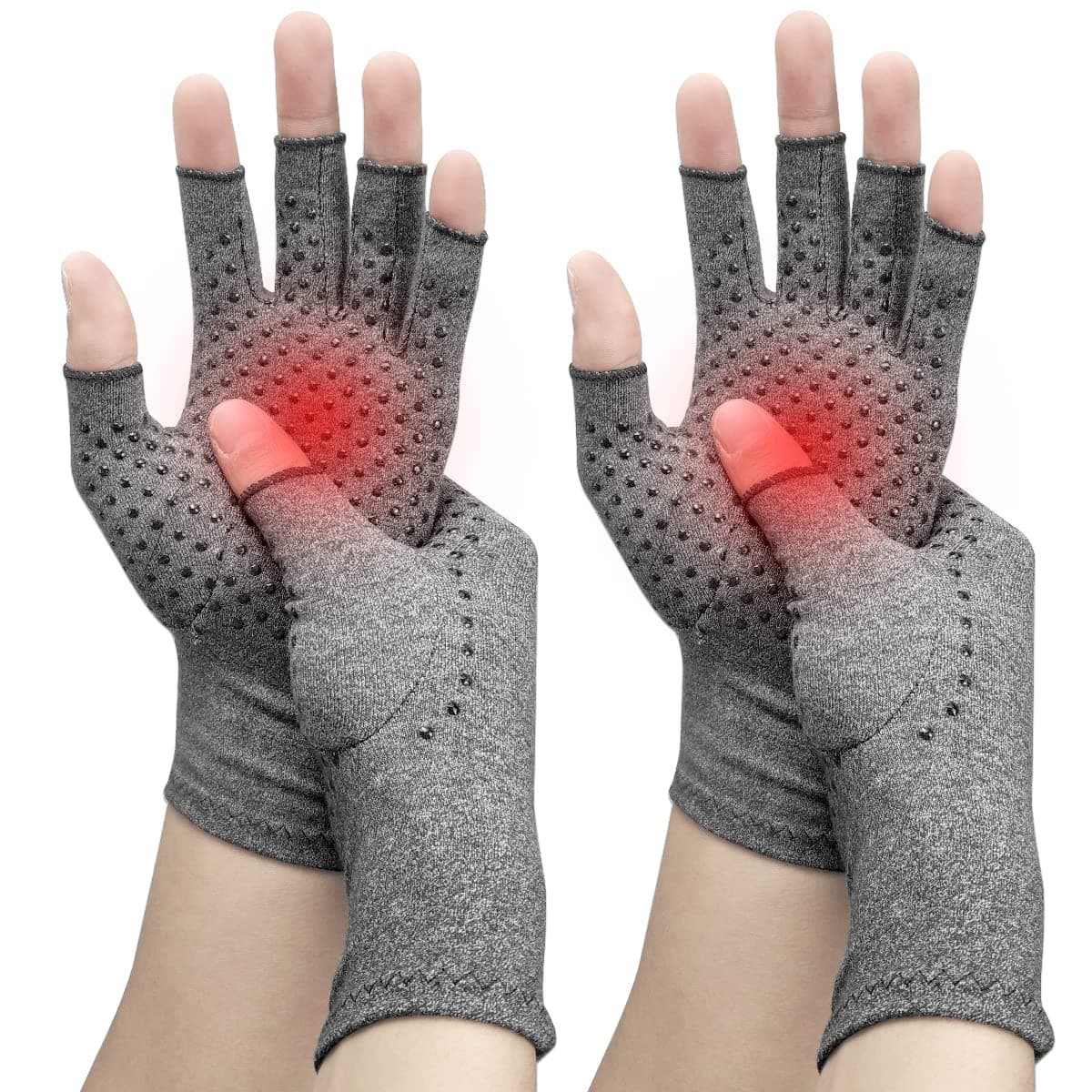 DRNAIETY 2Pair Arthritis Compression Gloves for Hand Arthritis Carpal Tunnel Pain Rheumatoid Arthritis RSI Fingerless AntiSlip Breathable Gloves for Men Women Typing Daily UseXL Gray