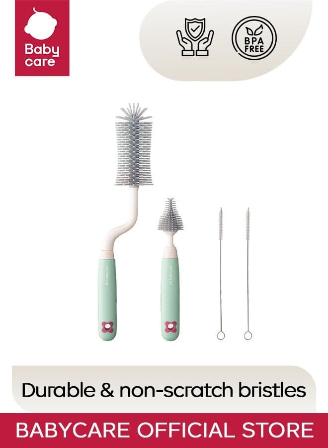 Babycare - Bottle Brush Set – Light Green, 3-Piece Cleaning Kit with Nipple & Straw Brush – Safety Approved for Baby Bottles
