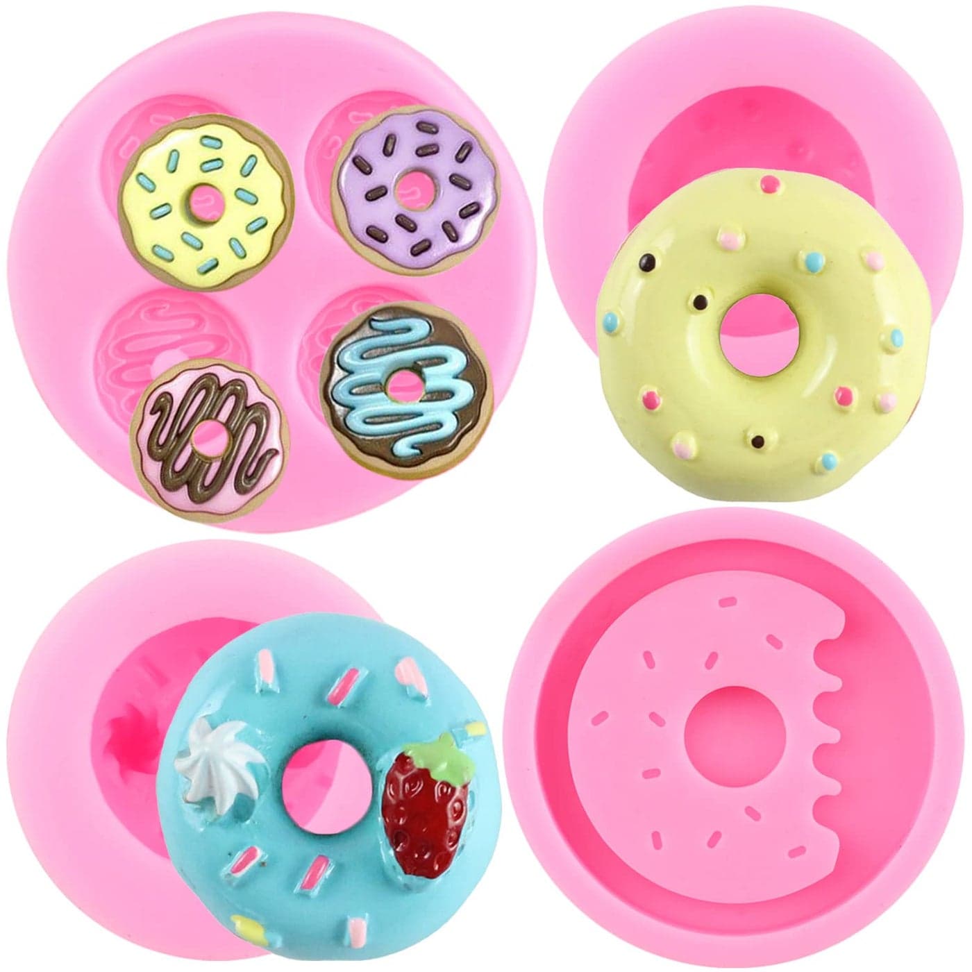 Zixiang Donut Silicone Mold Doughnut Fondant Molds for Cake Decorating Cupcake Topper Gummy Candy Chocolate Gum Paste Polymer Clay Set of 4