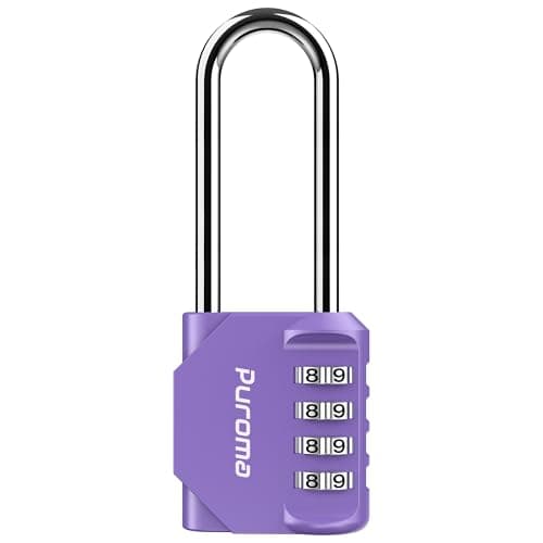 Puroma 1 Pack 2.6 Inch Long Shackle Combination Lock 4 Digit Outdoor Waterproof Padlock for Hasp Locker Lock, Sports Locker, Fence, Gate, Toolbox, Case, Hasp Storage, Cabinets (Purple)