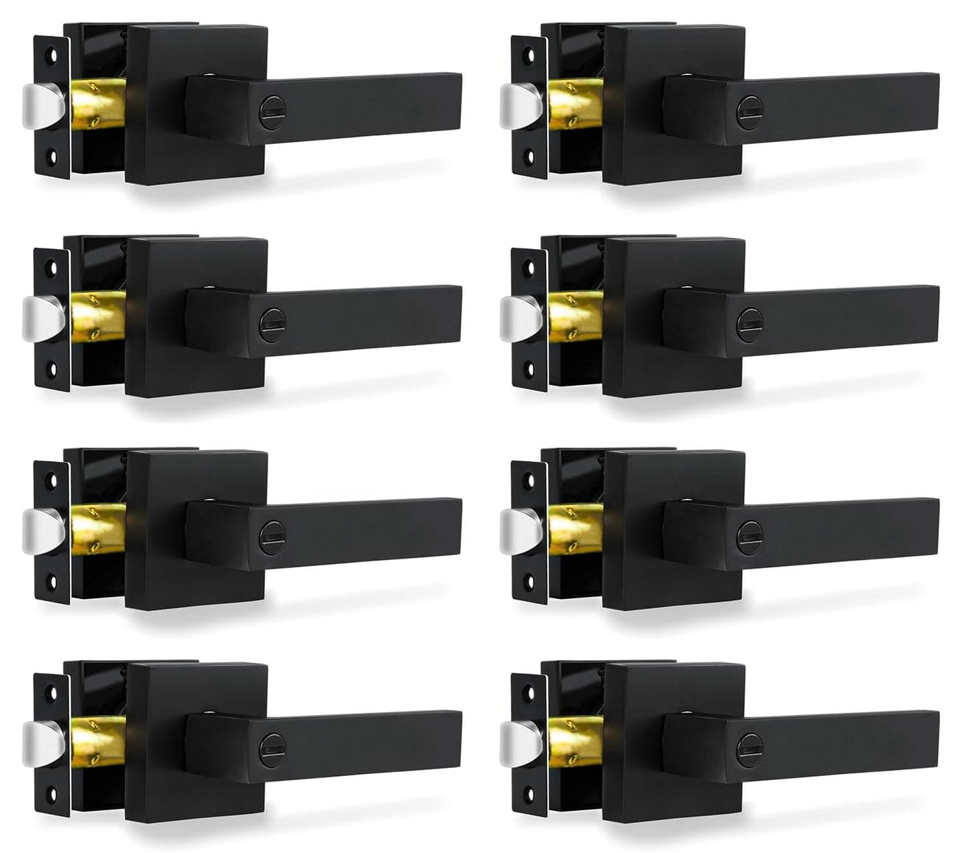 RAZCC Privacy Door Levers, 8 Pack Matte Black Door Handles Heavy Duty Bed and Bath Door Locks Interior Keyless Locksets, Reversible for Left Right Handed Doors