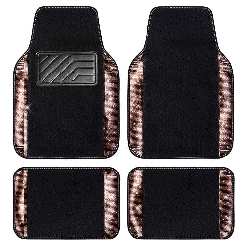 CAR PASS Bling Rhinestone Diamond Car Floor Mat, Crystal Sparkly Shining Glitter Carpet Waterproof Anti-Slip PVC Heel Pad, Universal for Interior Auto SUV,Sedan,Van,4pcs Girl Women Men, Champagne Gold
