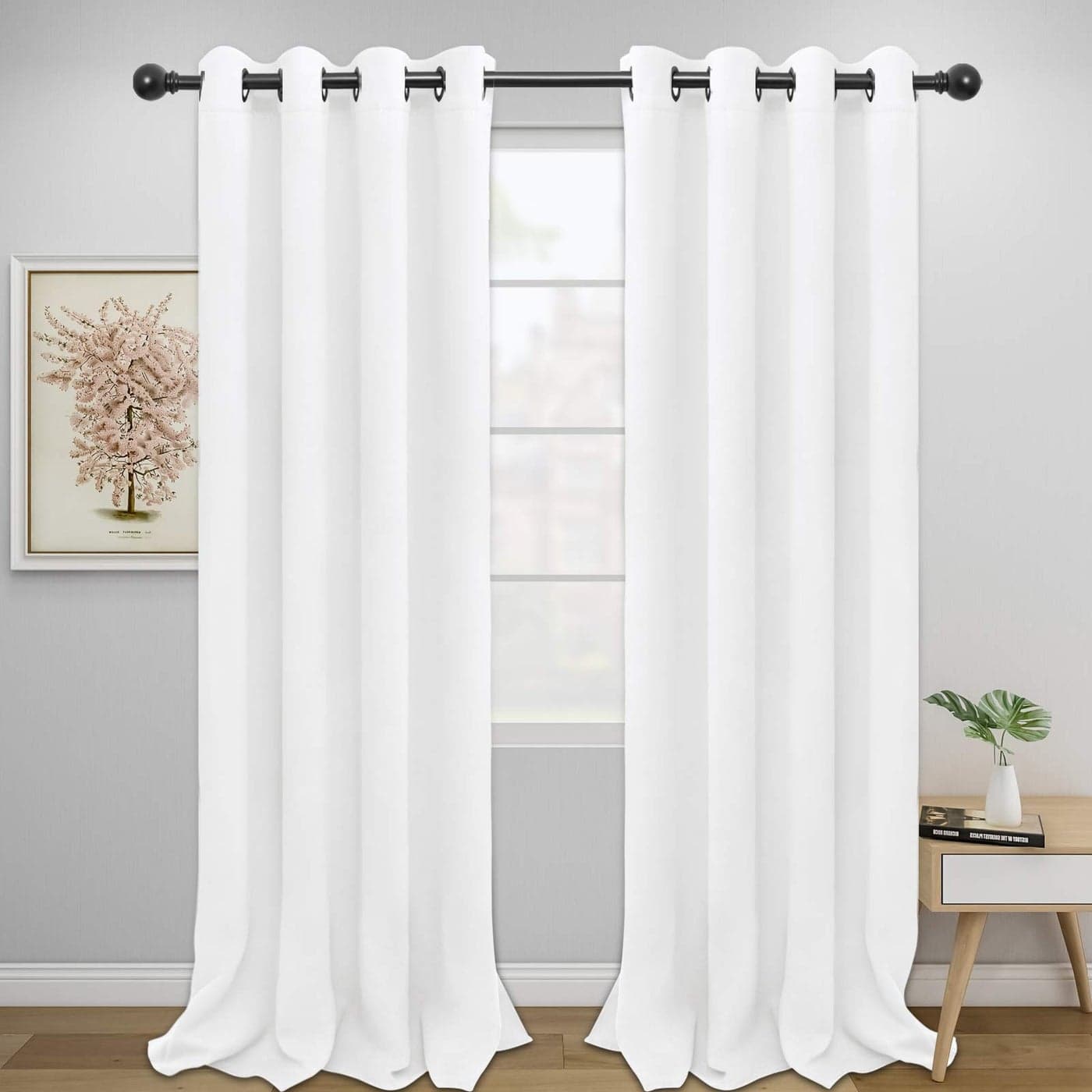 EasyGoing Blackout Curtains for Bedroom Solid Thermal Insulated Grommet and Noise Reduction Window Drapes Room Darkening Curtains for Living Room 2 Panels 52x96 inWhite