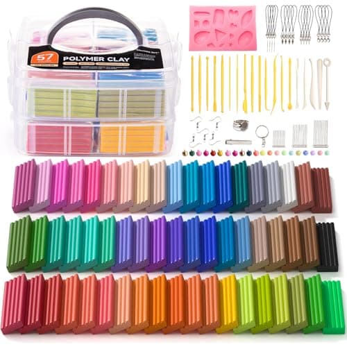 Shuttle Art Polymer Clay Kit, 57 Colors, Soft Oven Clay Kit, 19 Carving Tools and 10 Kinds of Accessories, Non-Stick, Non-Toxic, Ideal Gift for Kids