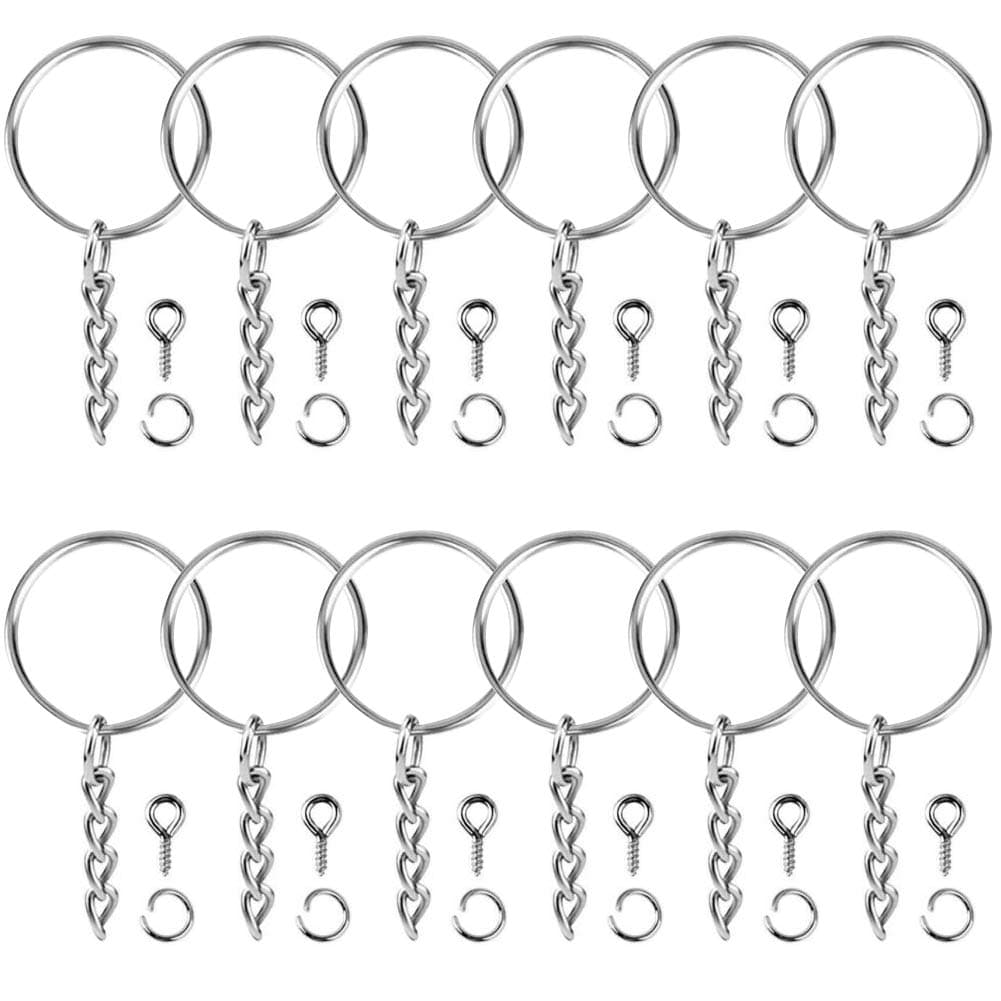 Paxcoo 100Pcs Keychain Rings with Chain and 100 Pcs Screw Eye Pins Bulk for Crafts