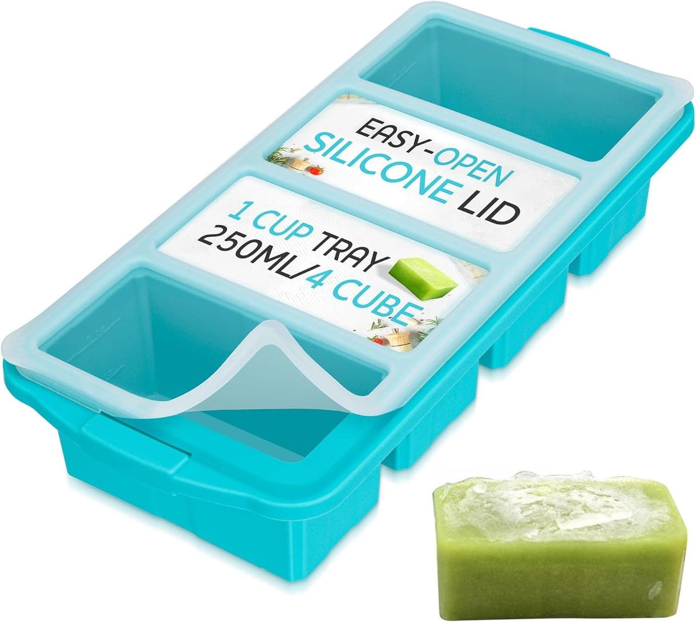Silicone Freezer Tray With Lid Soup Freezer Container molds Large Ice Cube Tray makes 8 perfect 1 cup portions cubes 1Pack Freezer Storage Food Soups Meal Prep Oven Dishwasher Safe