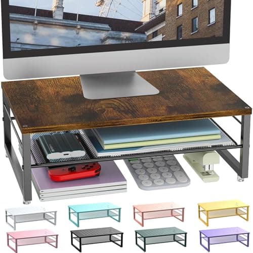 gianotter 2Tier Metal Monitor Stand Riser Desk Organizer for Monitor Office Desk Storage Organizer for Office Supplies Wood