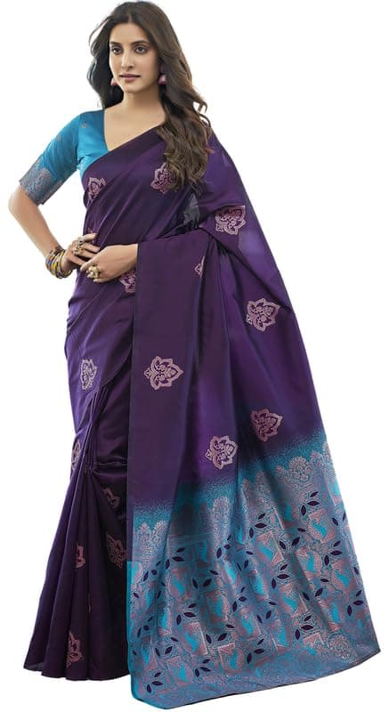 NoseQueen women fashion Multi-Colored banarasi silk saree | Cotton saree for farewell with UnStitched Blouse Piece