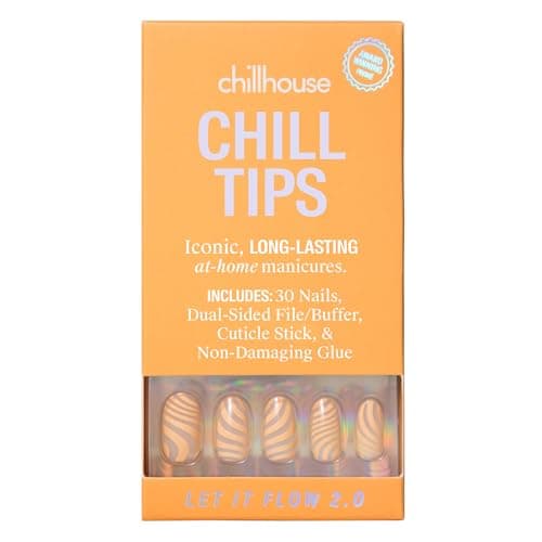 Chillhouse Chill Tips Press on Nails Kit Let It Flow 20 Oval 24 Nail Shapes Sizes Up to 2 Weeks of Wear Customizable Fit Reusable Latina Founded Women Owned Beauty Self Care
