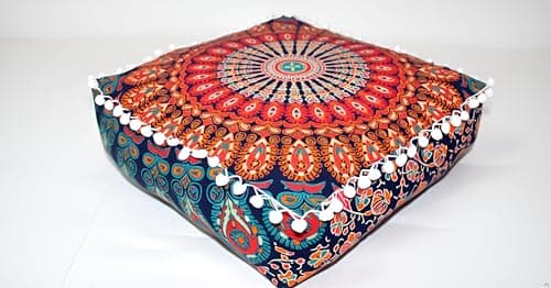 INDIAN CRAFT CASTLE ICC Mandala Barmeri Large Floor Pillow Cover Cushion Meditation Seating Ottoman Throw Cover Hippie Decorative Zipped Bohemian Pouf Ottoman Cases Orange Peacock 18 Square