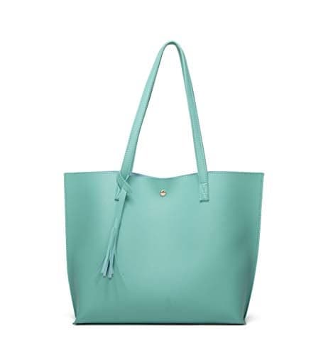 Dreubea Women's Soft Faux Leather Tote Shoulder Bag from, Big Capacity Tassel Handbag Sea Green New