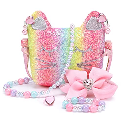 Mibasies Purse for Little Girls Dress Up Jewelry Pretend Play Kids Accessories Gifts Presents Pink Rainbow1