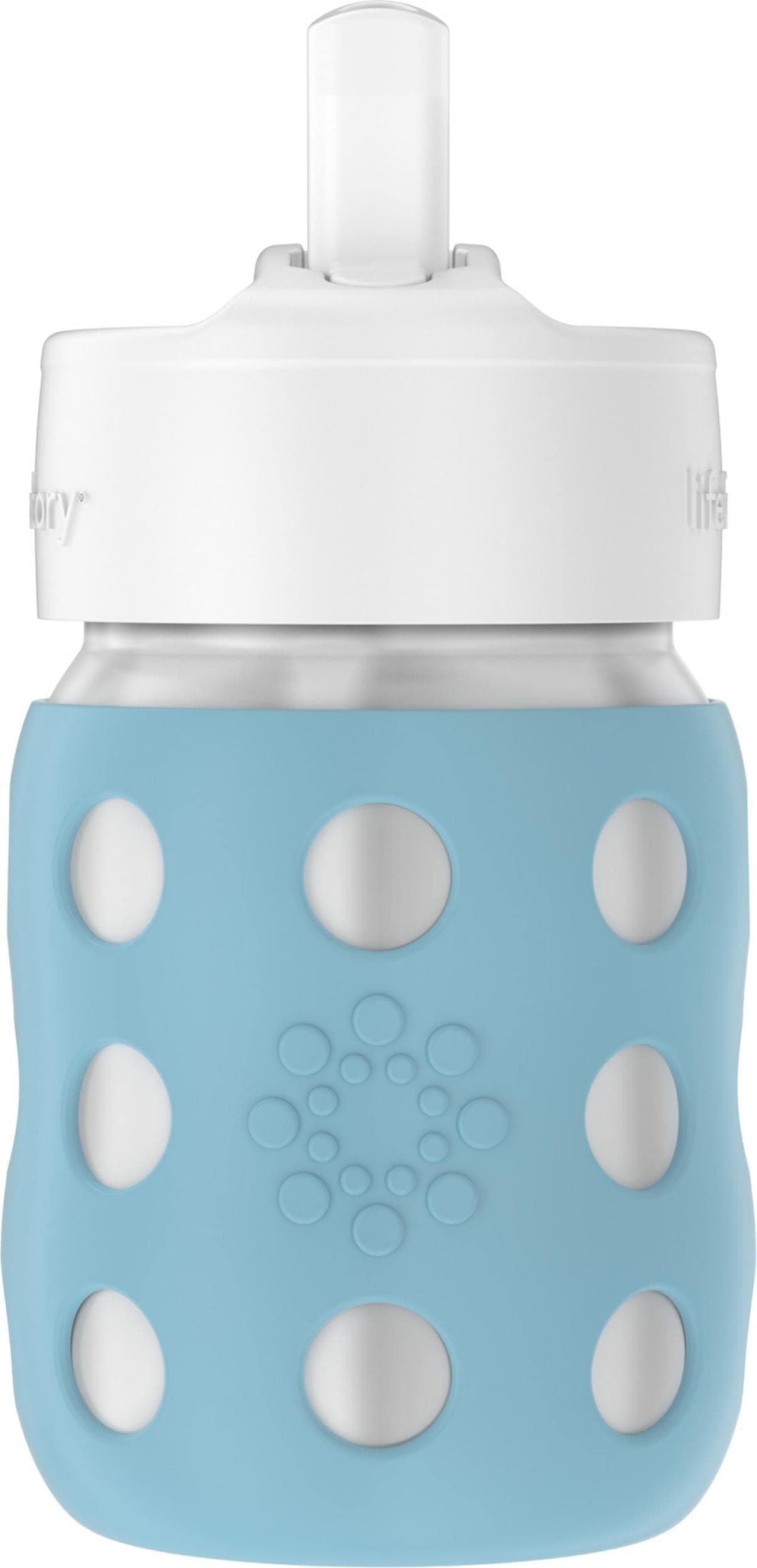 Lifefactory 8Ounce StainlessSteel VacuumInsulated WideNeck Baby Bottle with Straw Cap Denim LS2241WDE4