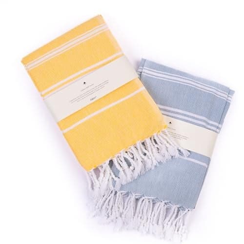 HABER Bath Towel Cotton, Ultra Soft & Highly Absorbent, Quick Dry Lightweight Luxury Towel for Bathroom, Spa & Travel (Pack of 2, Large Size 76x 152cm, Summer Friendly, Fast Drying)-Yellow & Sea Glass
