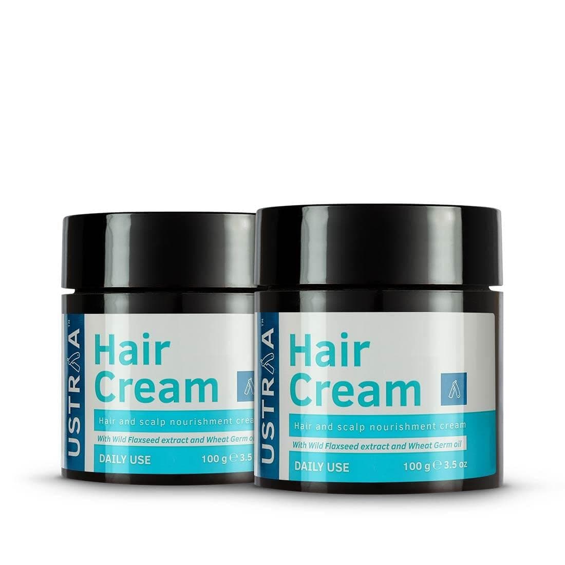 USTRAA Hair Cream for Men 2 x 100g For Daily Use with Light Hold Style nourishment Wheat Germ Oil Wild Flax Seed Extracts Moisturizes Hair Nonsticky Sulphate Paraben FREE Set of 2