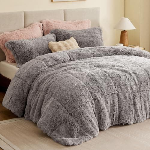 Intelligent Design Malea Shaggy Comforter Set, Long Faux Fur Cozy Down Alternative, Modern Casual Ultra Soft All Season Fluffy Bedding with Matching Sham, Twin/Twin XL, Grey 2 Piece