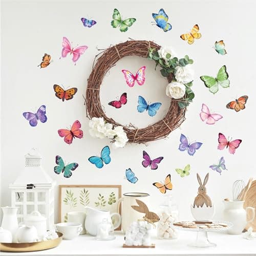 Butterfly Wall Decals 76Pcs 8 Sheets Colorful Butterflies Wall Stickers Peel and Stick for Girls Bedroom Nursery Room DIY Art Decorations