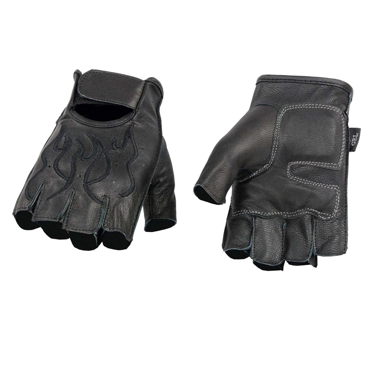 Milwaukee Leather SH198 Mens Black Flame Embroidered Fingerless Gloves with Gel Palm Medium