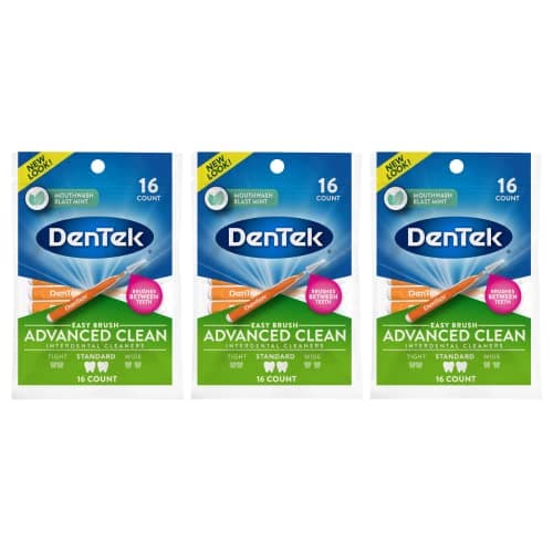 DenTek Easy Brush Interdental Cleaners Standard 16 Count Pack of 3