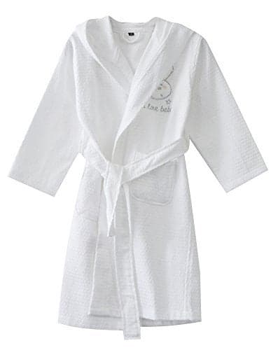 KISBINI 100% Cotton Long Hooded Robes Bathrobe for Kids Children White 8-9T