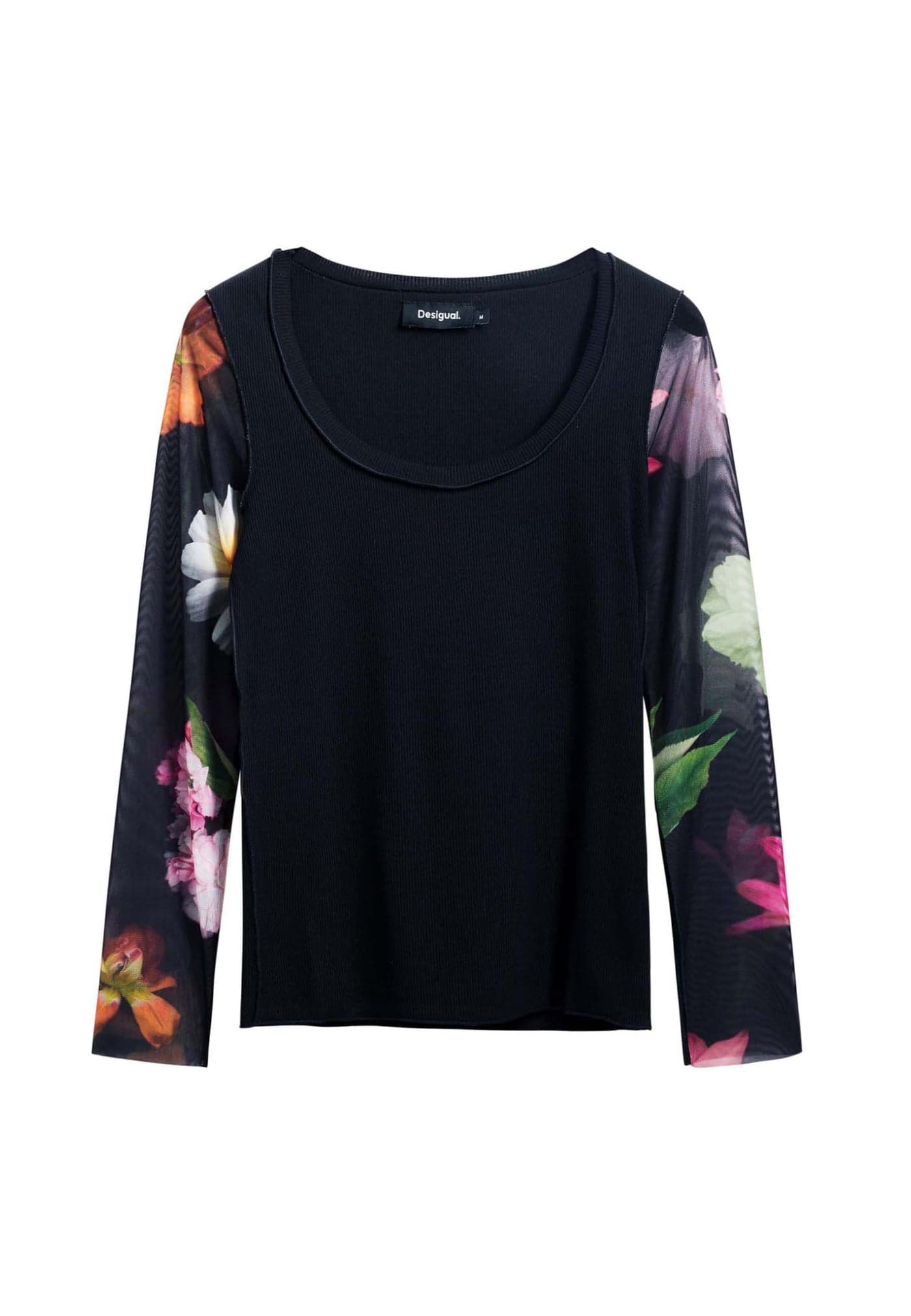 Desigual Women's T-Shirt with Printed Sleeves Black