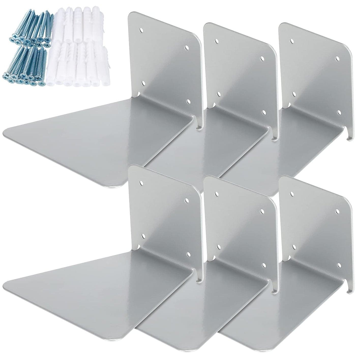 Jetec 6 Pack Invisible Floating Bookshelf for Wall Iron Floating Book Shelves Heavy Duty Hidden Book Shelf for Bedroom Living Room Office Library Bookcase Silver Grey