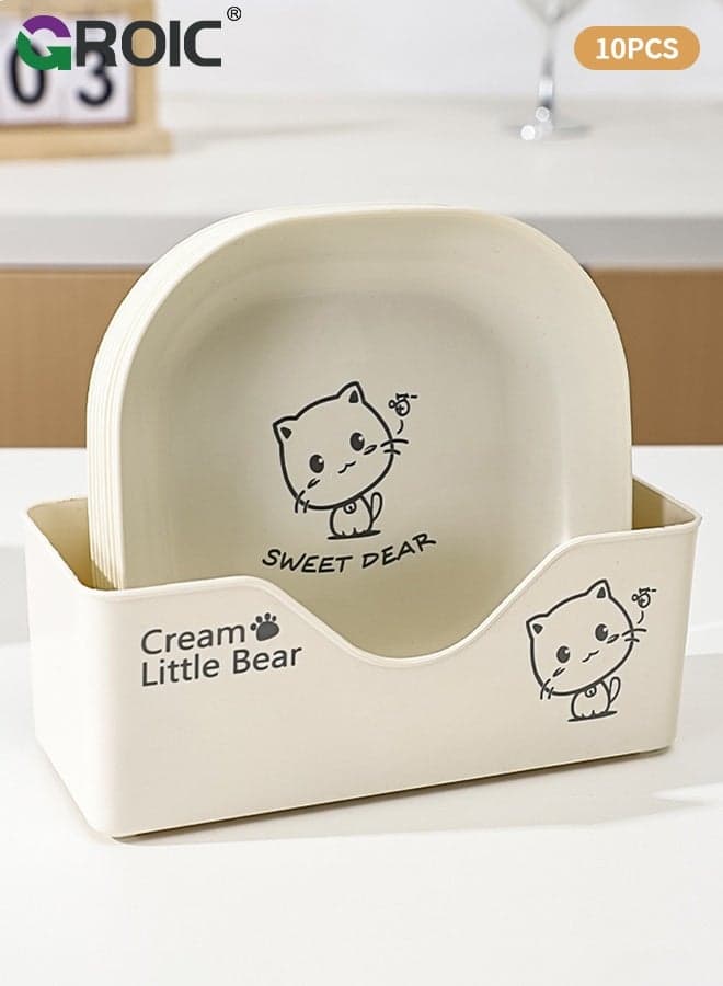 10 Pcs Dinner Plates with Storage Tray,13.2cm Square Lightweight Unbreakable Dinner Dishes Plates Set, Fruit Dish, Side Dish Plate, Home Storage Plate,Table Garbage Plate