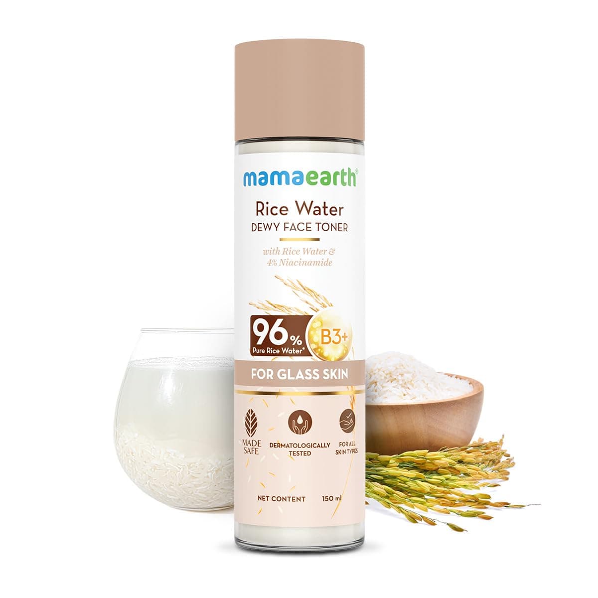 Mamaearth Rice Water Dewy Face Toner with Rice Water 4 Niacinamide for Glass Skin 150ml Intensely Hydrates Minimizes Pores Even Skin Tone Korean Rice Toner AlcoholFree Suits All Skin Types