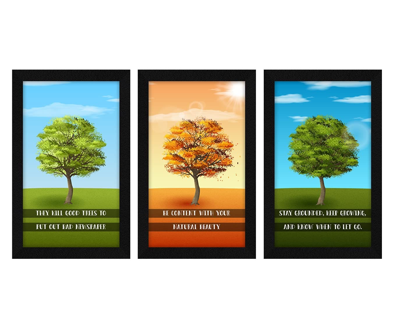 ArtX Paper Motivational Quotes Trees Wall Art Painting, Framed Paintings, 13 X 25.5 inches(Combined), 8.5 X 13 each, Multicolor, Set of 3 (AXC00166-TRE)