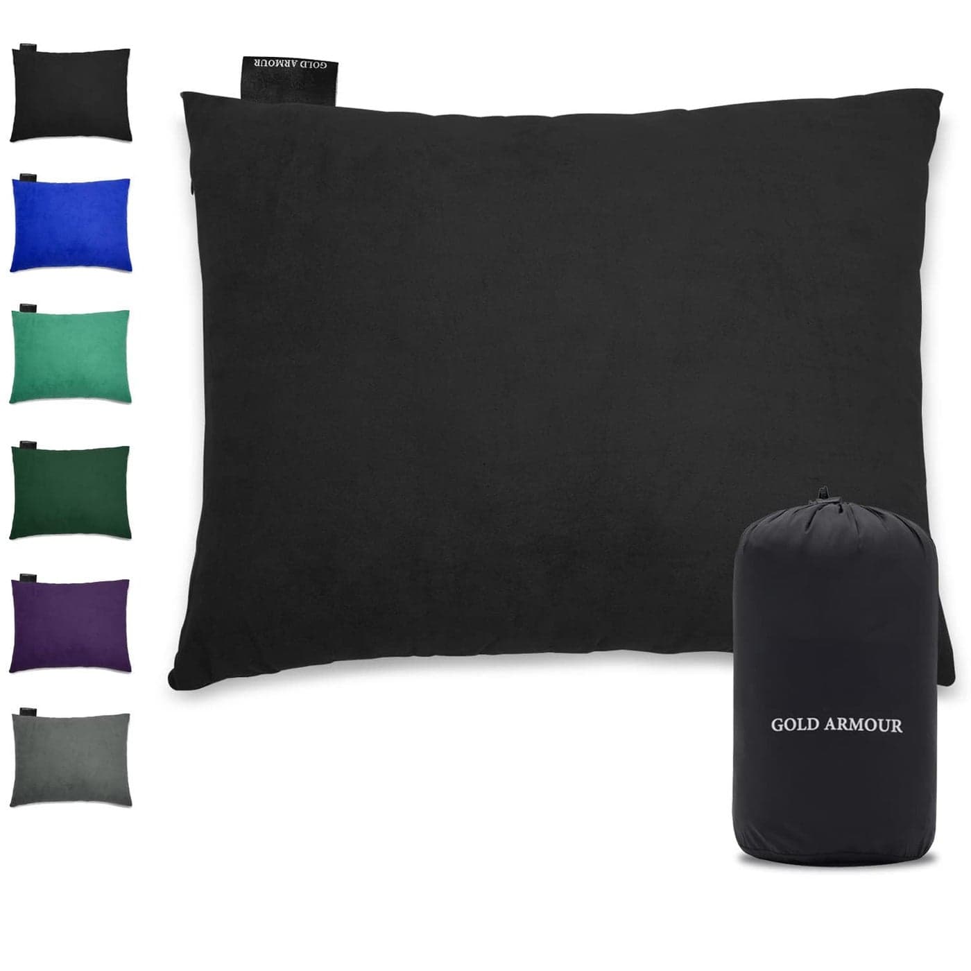 Gold Armour Camping Pillow Memory Foam Compact Compressible Backpacking Hammock and Travel Pillows for Kids and Adults Essential Outdoor Camping Gear Small 12 x 16in Black