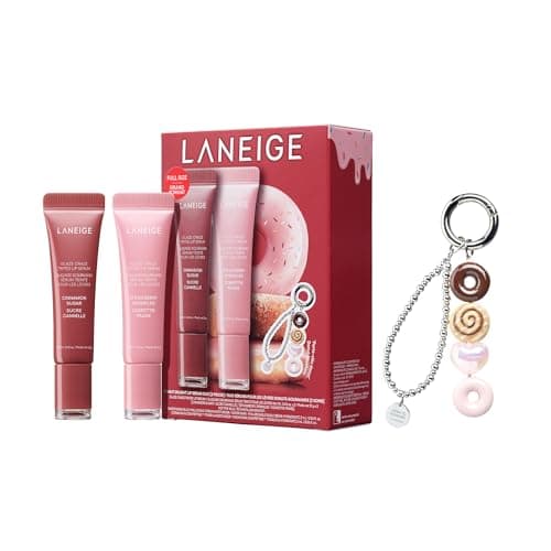 LANEIGE Glaze Craze Donut Delight Lip Serum Duo Laneige Hydrating Tinted Lip Serums Donut Keychain KBeauty Set for Glossy Plump Lips