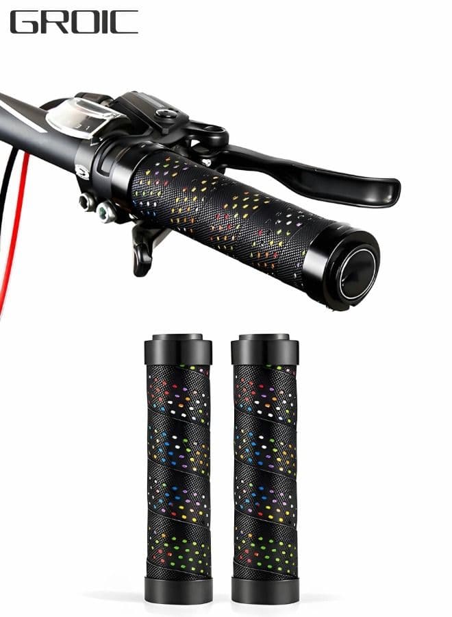 Bike Handlebar Grips, Double Lock-on Bicycle Grip Handle Bar, Anti-Slip Shock Absorbing Soft Hand Grip Comfortable Ergonomic for BMX, Mountain, MTB, Folding Bike