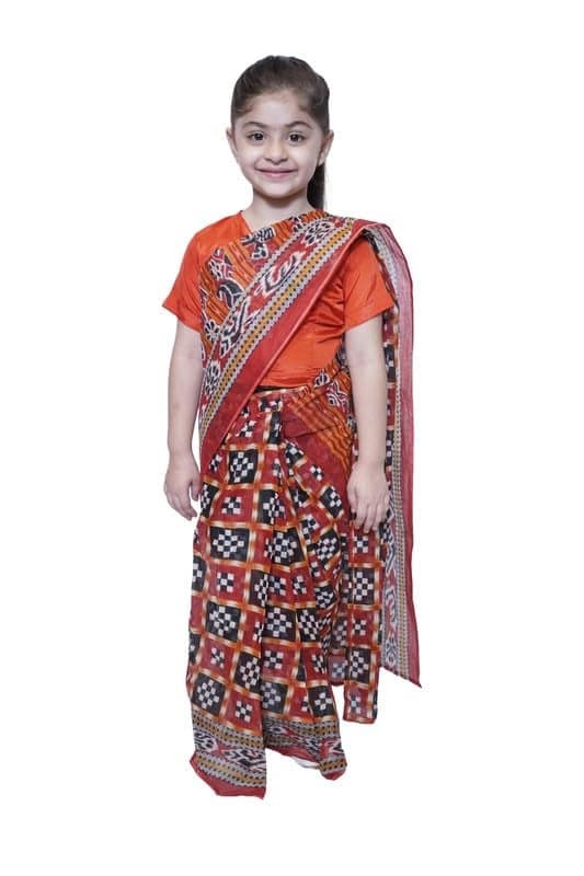 Kaku Fancy Dresses Sambalpuri Dance Costume for Kids Traditional Folk Dance Dress for School Events - Black/Red, 3-4 YEARS, GIRL