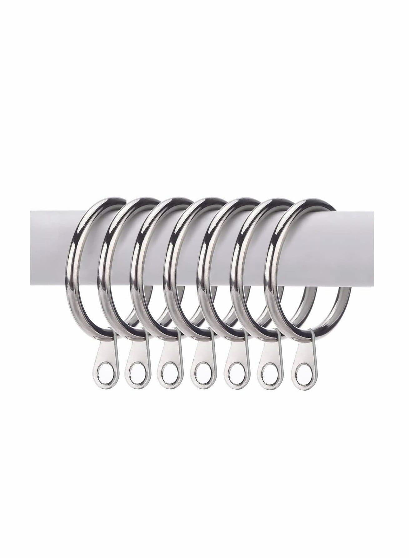 Curtain Rings,20pcs 32mm Metal Drapery Pole Rod Rings with Fixed Eyes & 20pcs Plastic Hooks,Silver Hanging for Curtains and Rods Silver