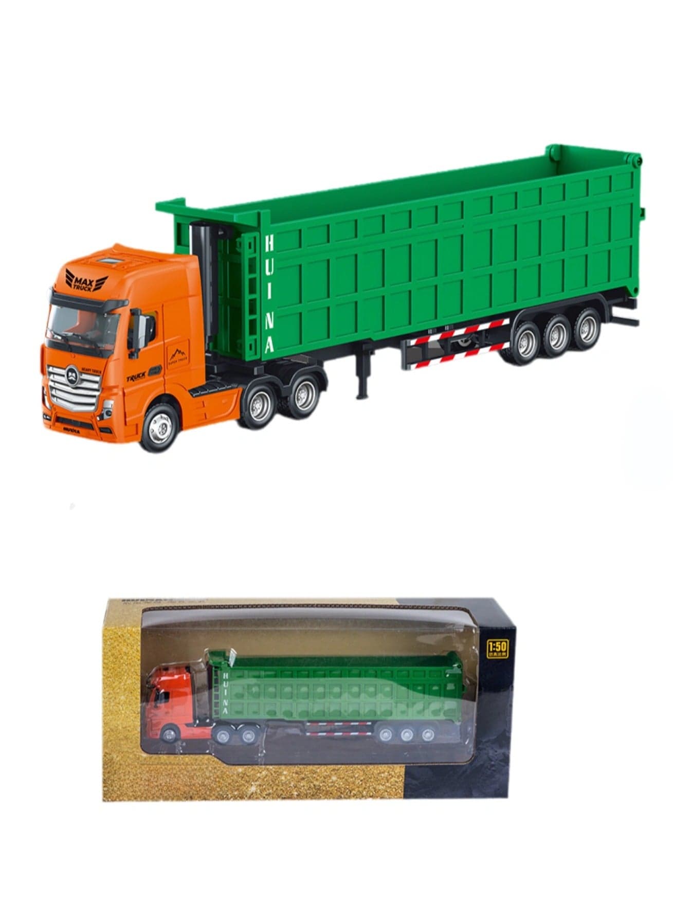 Children's Engineering Vehicle Model Toys 1/50 Engineering Vehicle Model(Dump Truck Orange Green)
